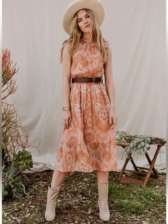 Good Hart Dresses & Skirts - Boho Good Hart Paisley Midi Dress Cottagecore Western Festival Peach M Gypsy